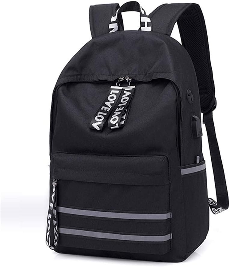 Student backpack women’s, college high school men’s and women’s laptop backpack, with USB charging port with headphone jack, waterproof polyester bag weekend bag 15.6″ MacBook tablet and (black)