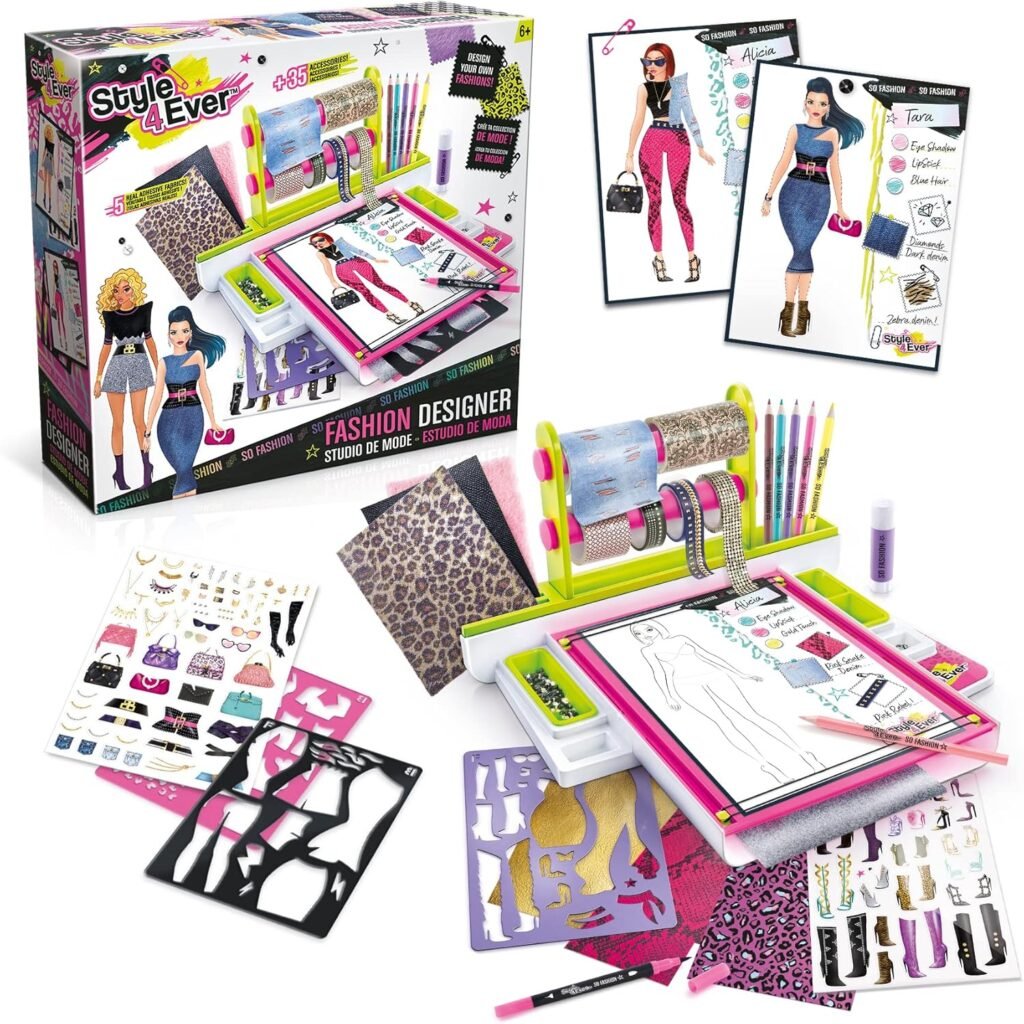 Style 4 Ever OFG 232 Fashion Designer Studio, Real Adhesive Fabrics, Design From Scratch, Stickers, Gems, Pencils, Gluestick + So Much, Multicoloured, Studio-OFG232