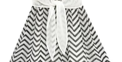 Sunny Fashion Girls Dress Lace to Chiffon Striped Black White Tied Waist Age 7-14 Years Sunny Fashion Girls Dress Lace to Chiffon Striped Black White Tied Waist Age 7-14 Years