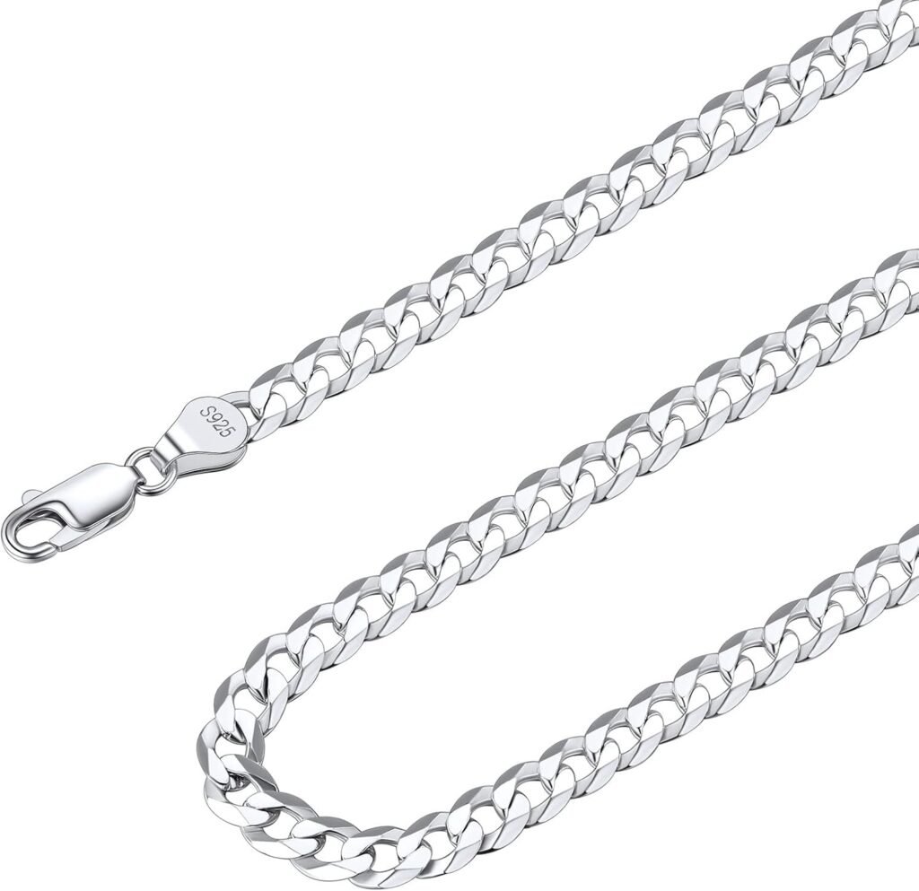 Suplight Solid 925 Sterlings Silver 3mm 5mm Flat Curb Chain/Figaro Chain Necklace, Hip Hop Jewellery for Men Women 14″+2″/18″/20″/22″/24″/26″/28″