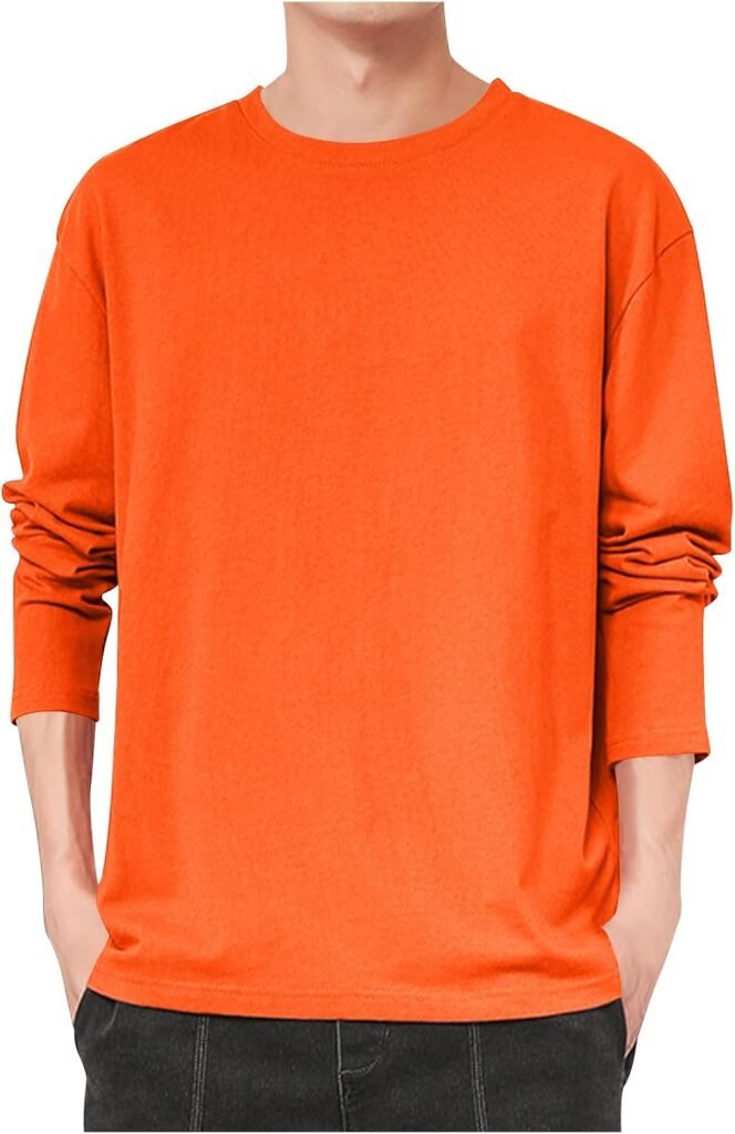 T Shirts for Men Uk Solid Color Long Sleeves Pullover Casual Loose Round Neck Tops Comfy Snuggly Light Weight Shirt Gym Sportwear Tops Mens Fall Outfits Clearance