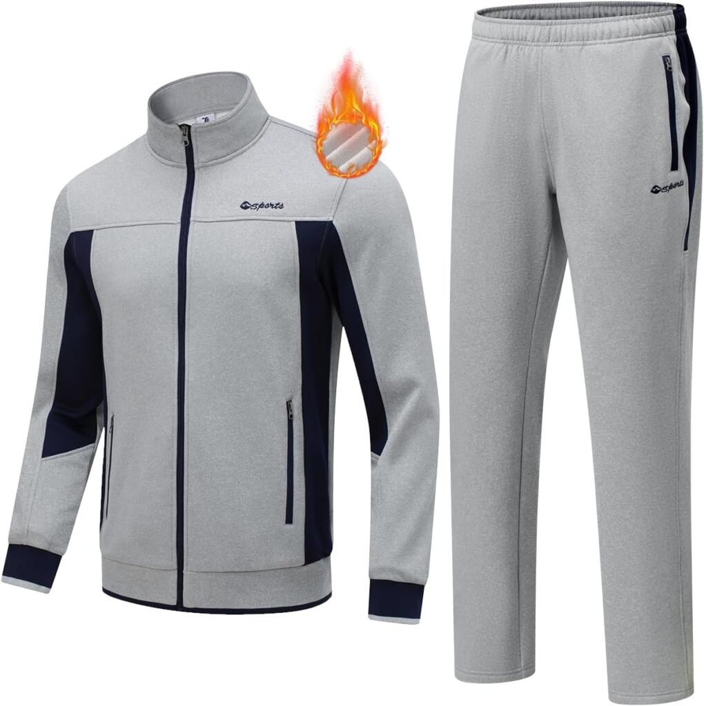 TBMPOY Men’s Fleece Lined Tracksuits Sweatsuits 2 Piece Sets Winter Jogging Track Sweat Suits Thermal Casual Outfits