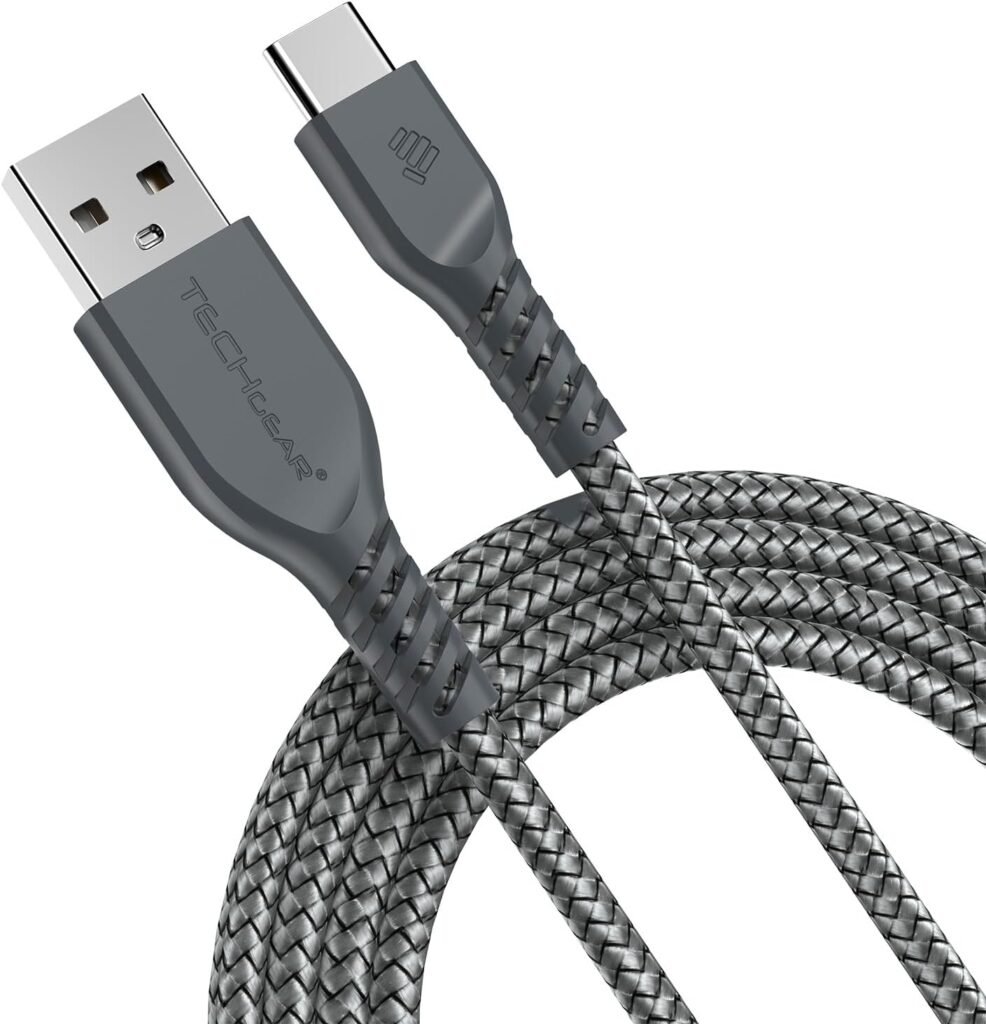 TECHGEAR USB C to USB A 2M Long STRONG Braided Data & Charging Cable for Amazon Fire HD 8 2024 14th/12th/10th, Kindle Fire HD 10/Plus/Kids Pro 13th/11th/9th Generation, Fire 7 2022, Max 11 2023 USB C