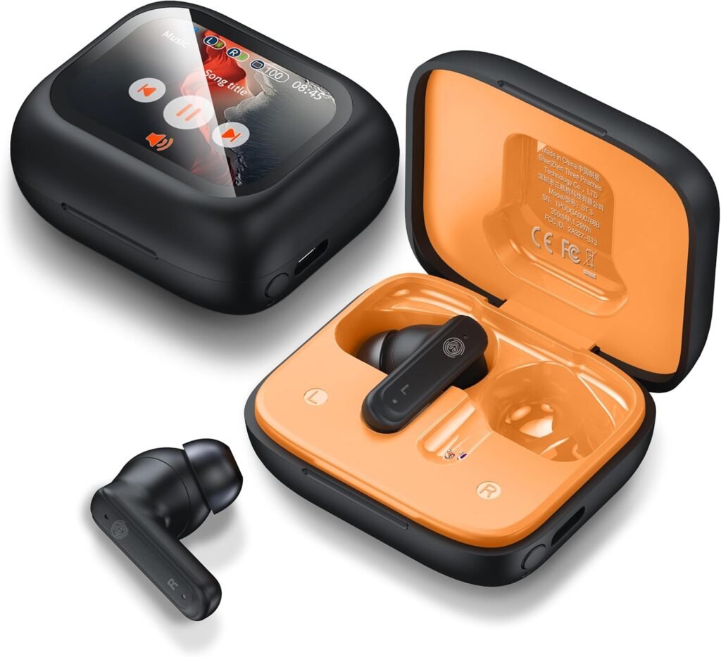 THREE PEACHES Wireless Earbuds Touch Screen ANC Active Noise Cancelling Earphones,In Ear Gaming Headphones Wireless Bluetooth Ear Phones ENC Ear Buds Noise Cancelling Bluetooth Earbuds LED Display