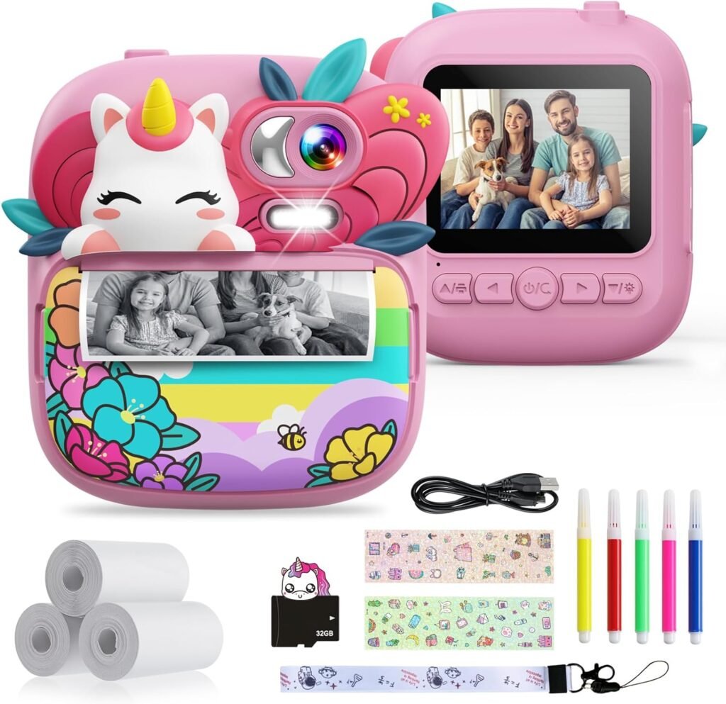 TIATUA Kids Camera Instant Print, 2.4” Instant Print Camera Toy for 3-14 Year Old, 1080P HD Video Kids Digital Camera with 32G Card & 3 Print Paper, Boys & Girls Birthday Gifts