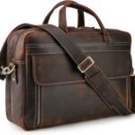 TIDING Mens Leather Laptop Bag 17 Inch Business Briefcase Tote Shoulder Bag with Trolley Strap Large Capacity Vintage Handbags for Men Travel Bags