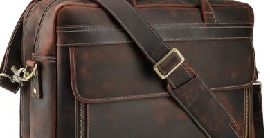 TIDING Mens Leather Laptop Bag 17 Inch Business Briefcase Tote Shoulder Bag with Trolley Strap Large Capacity Vintage Handbags for Men Travel Bags TIDING Mens Leather Laptop Bag 17 Inch Business Briefcase Tote Shoulder Bag with Trolley Strap Large Capacity Vintage Handbags for Men Travel Bags