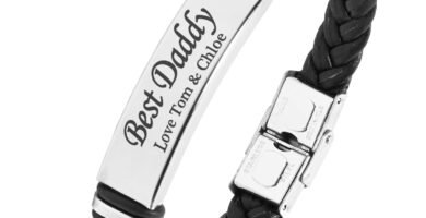 TMT® Personalised Black Men’s Leather Bracelet Adjustable Size for Dad ID Identity Birthday Gift Name Engraved | Best Men Boyfriend TMT® Personalised Black Men’s Leather Bracelet Adjustable Size for Dad ID Identity Birthday Gift Name Engraved | Best Men Boyfriend