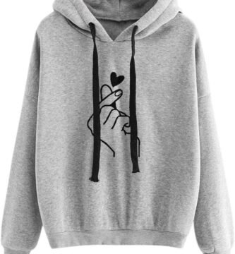 TOUPKO Hoodies for Women Finger Heart Printed Graphic Sweatshirts Teen Girls Casual Fashion Long Sleeve Fall Pullover Tops