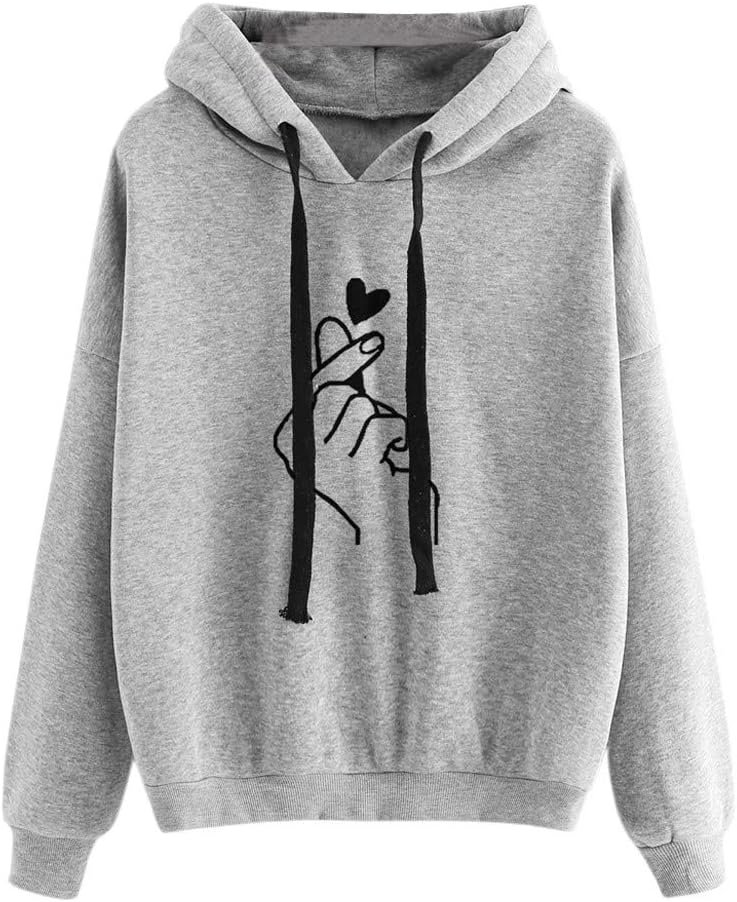 TOUPKO Hoodies for Women Finger Heart Printed Graphic Sweatshirts Teen Girls Casual Fashion Long Sleeve Fall Pullover Tops