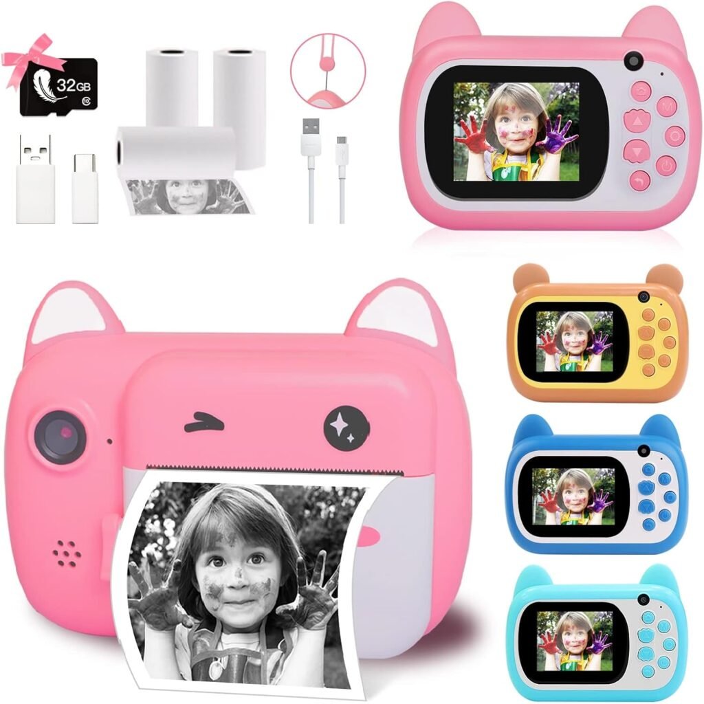 TOYOGO Instant Camera for Kids, 2.4 Inch LCD Screen Kids Print Camera, Digital Camera for Children with 6x Zoom, 24 M Pixels Dual Lens & 1080P Video Recorder, Gift for Boys and Girls