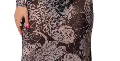 TOYTEM Women’s Dress – Long Maxi Printed Summer Dress in Beige Colour – Long Sleeve Casual Dresses for Women UK – Spring Dresses for Women UK