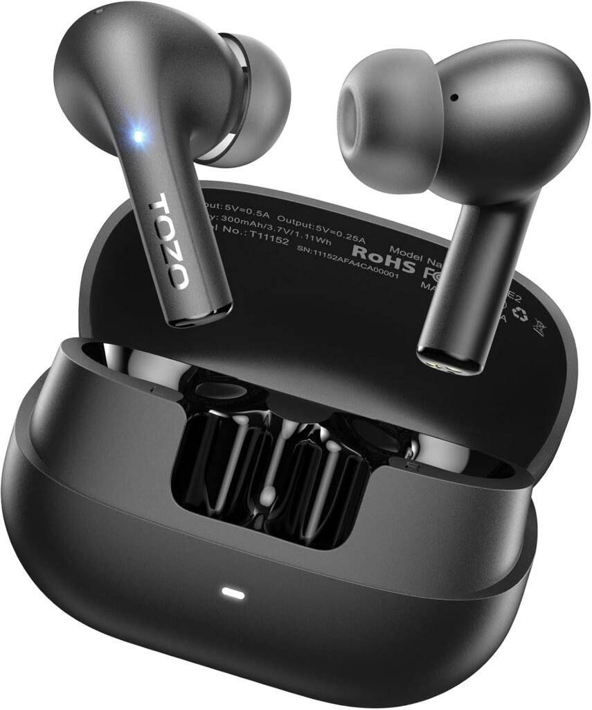 TOZO E2 Wireless Earbuds, Bluetooth 5.3 Earphones, 32 EQ Presets & App Customisation, 10mm Drivers for Deep Bass, 30-Hour Playtime Ear Buds, IPX6 Waterproof Wireless Earphones, Comfortable In-Ear Fit