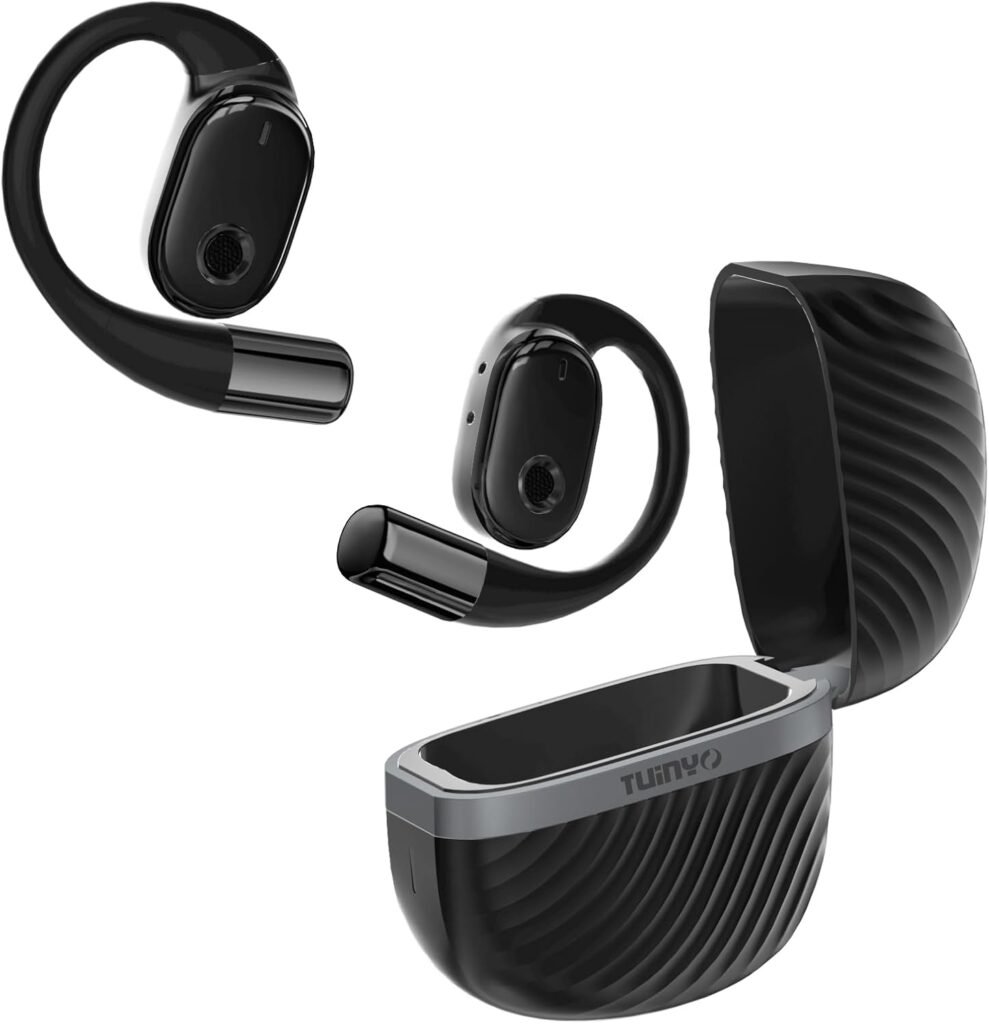 TUINYO Open Ear Headphones, True Wireless Earbuds With Bluetooth V5.4，Fast Charging,35Hrs Playtime, Waterproof for Sports, Driving, Office -pink (BLACK)