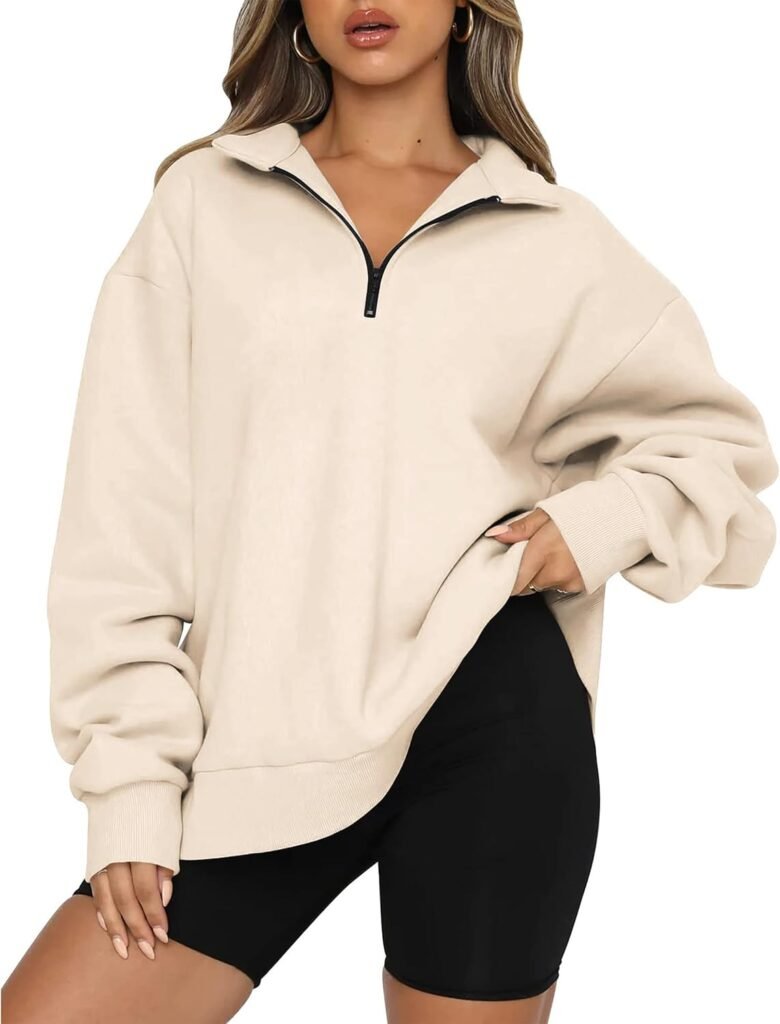 Timuspo Women’s Jumpers Oversized Sweatshirts Half Zip Pullover Long Sleeve Tops Fall Fashion Outfits Y2k Clothes