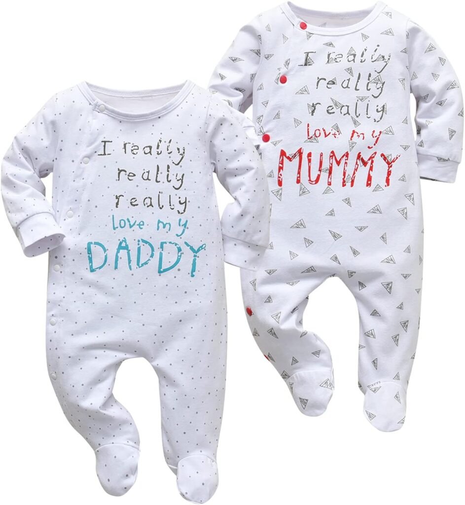 Tinykeke Newborn Baby Boy Girl Letters Footies Romper Unisex-Baby 2 Pack Footed Jumpsuit Tinykeke Newborn Baby Boy Girl Letters Footies Romper Unisex-Baby 2 Pack Footed Jumpsuit