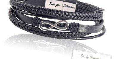 To My Grandson Braided Leather Bracelet, Infinity Bracelet for Men, Silver Bracelet Leather Rope Bracelet Men Bracelet Leather and Steel Magnetic Braided Cuff Bracelet Christmas Gift To My Grandson Braided Leather Bracelet, Infinity Bracelet for Men, Silver Bracelet Leather Rope Bracelet Men Bracelet Leather and Steel Magnetic Braided Cuff Bracelet Christmas Gift