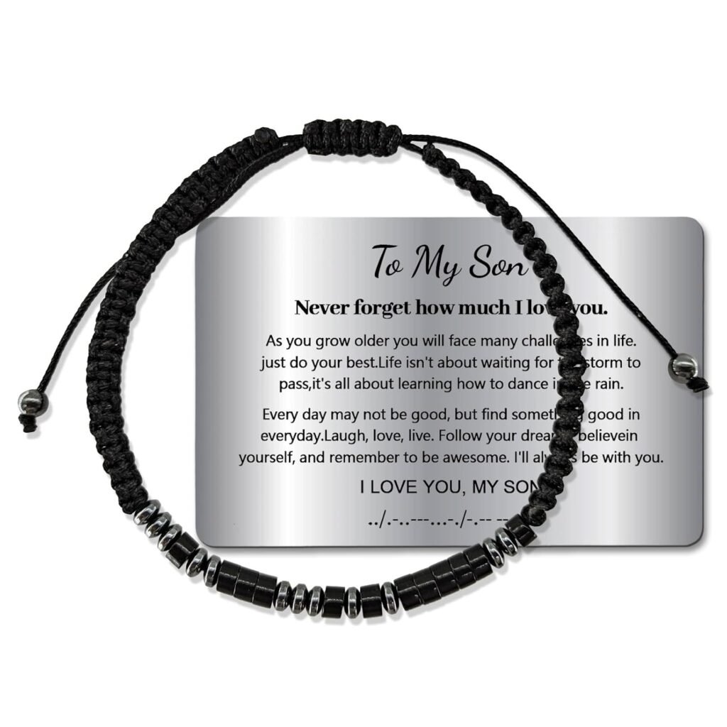 To My Son Bracelet,I Love You Morse Code Bracelet with Engraved Wallet Card,Men’s Adjustable Personalized Inspirational Handmade Bracelets,School Season Gift (silver, to son) To My Son Bracelet,I Love You Morse Code Bracelet with Engraved Wallet Card,Men’s Adjustable Personalized Inspirational Handmade Bracelets,School Season Gift (silver, to son)
