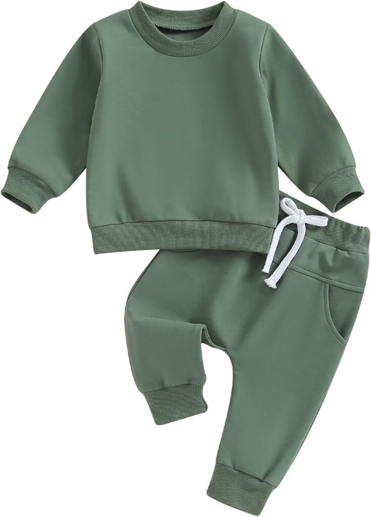 Toddler Baby Boy Clothes Solid Color Long Sleeve Crewneck Sweatshirt Top Casual Pants Set 2Pcs Fall Winter Outfits