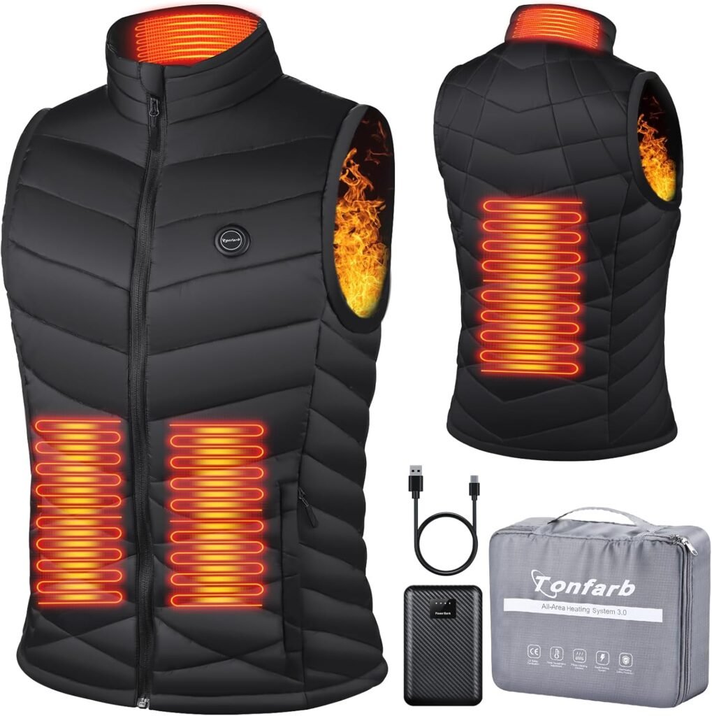 Tonfarb Heated Gilet Womens, Heated Vest Heating Jacket for Women with 10000mAh Battery & 3 Temperature Levels Electric USB Rechargeable Heated Body Warmer Heated Clothing Winter Waistcoat for Outdoor Tonfarb Heated Gilet Womens, Heated Vest Heating Jacket for Women with 10000mAh Battery & 3 Temperature Levels Electric USB Rechargeable Heated Body Warmer Heated Clothing Winter Waistcoat for Outdoor