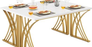 Tribesigns 55’’ Large Modern Computer Desk Set of 2, White & Gold Luxury Laptop PC Student Table, Makeup Vanity Table with Thick Frame & Strong Legs, Sturdy Writing Workstation, 2 PCS Tribesigns 55’’ Large Modern Computer Desk Set of 2, White & Gold Luxury Laptop PC Student Table, Makeup Vanity Table with Thick Frame & Strong Legs, Sturdy Writing Workstation, 2 PCS