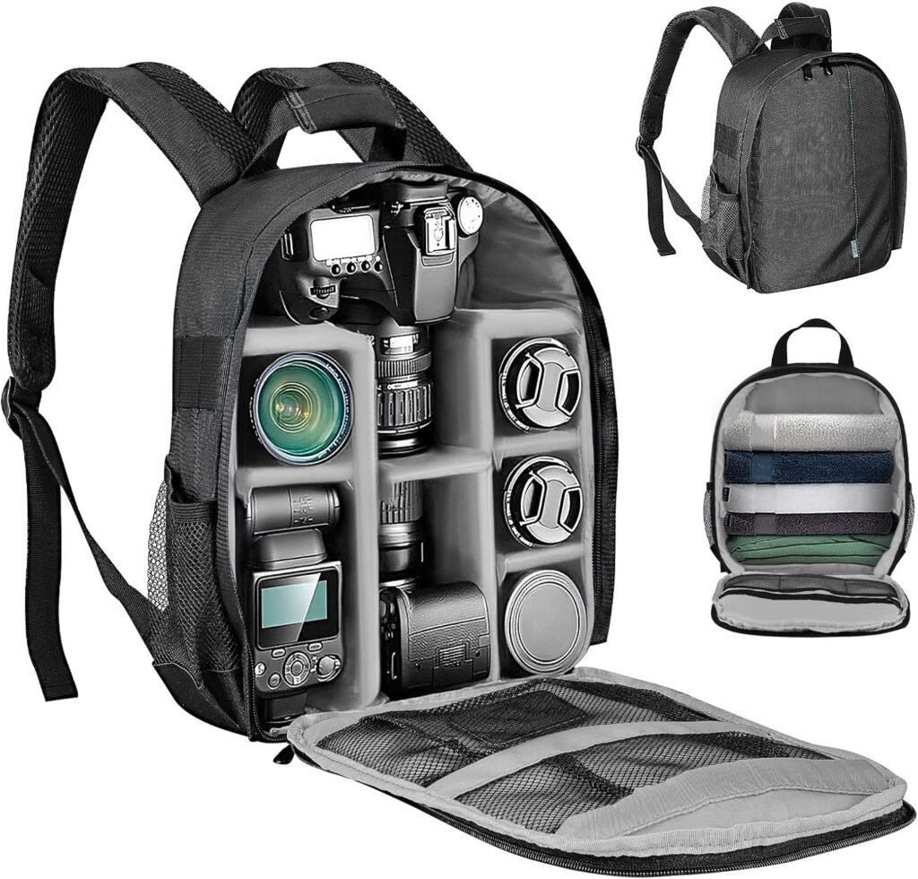 Trintion Camera Backpack Waterproof Photography Camera Case Laptop Photography Backpack with Removable Padded Insert for DSLR SLR Camera Lens Case Fits Up to 13 inch Laptop (Grey)