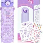 Tuaeccki DIY Water Bottle for Girls Decorate Your Own Water Bottle Craft Kits for Kids with 8 Glitter Gem Stickers Leakproof BPA Free Art and Crafts for Age 5 6 7 8 9 10 11 Years Old Girls Boys Purple