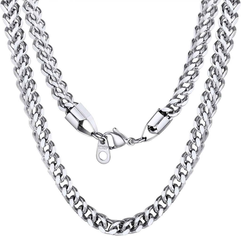 U7 Mens Thick Cuban Chain, Necklace: 46cm-76cm, Bracelet: 19cm-21cm, Gold/Black Plated Stainless Steel Hip Hop Jewellery, Come with Gift Box