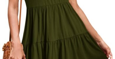 ULTRANICE Women Summer Dress Short Sleeve V Neck Tiered Dresses Ladies Casual Maternity Skater Sundress ULTRANICE Women Summer Dress Short Sleeve V Neck Tiered Dresses Ladies Casual Maternity Skater Sundress