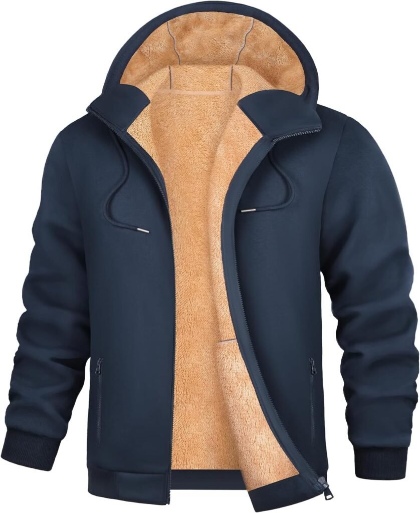 UMIPUBO Mens Hoodies Fleece Hoodie Sweatshirt Zip Up Sherpa Lined Jackets Thermal Long Sleeve Thick Warm Coats Casual Winter Hooded Outerwear with Pockets for Men