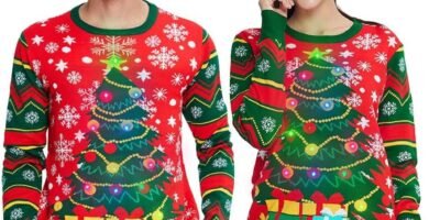 UNIFACO Unisex LED Light Christmas Jumper Up Ugly Sweaters Funny Xmas Jumpers for Men Women 3D Pullover Knitted Sweaters S-XXL