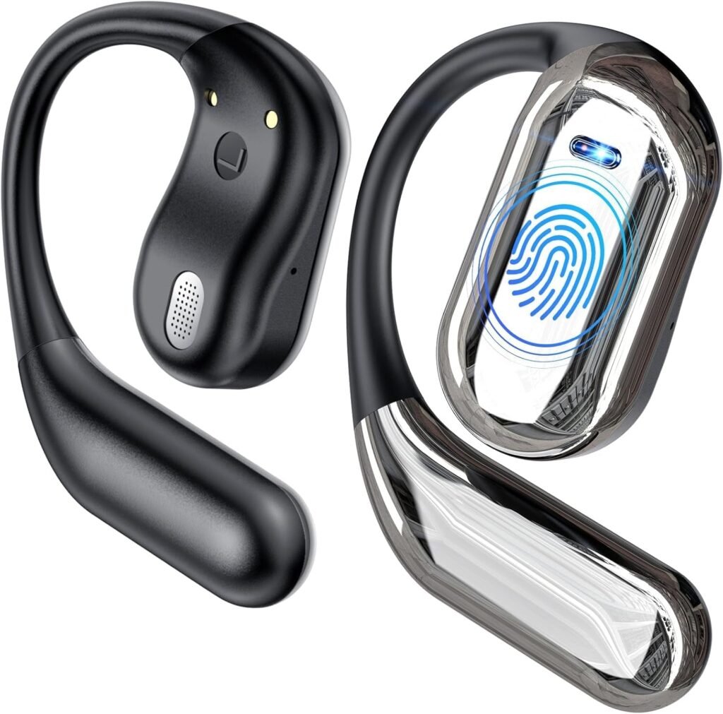 Ultra Open Ear Earbuds – Bone Conduction Headphones Wireless Bluetooth, Waterproof Deep Bass Earphones for Fitness and Running, Secure Fit for Small Ears, Sweat-Resistant for Workouts,Black