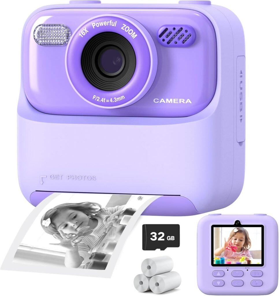 Upgrade Kids Camera Instant Print for Boys and Girls, 1080P HD Dual-Lens Selfie Digital Camera with Print Paper & 32G Card, Christmas Birthday Gifts Toys for Toddler and Teenagers Age 3-16 Years Old