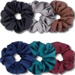 VENUSTE Large Scrunchies for Women Thick Hair, Premium Velvet Satin Big Scrunchy, Soft Ropes Ponytail Holder Hair Accessories, 6 Pack (Multi-Color)