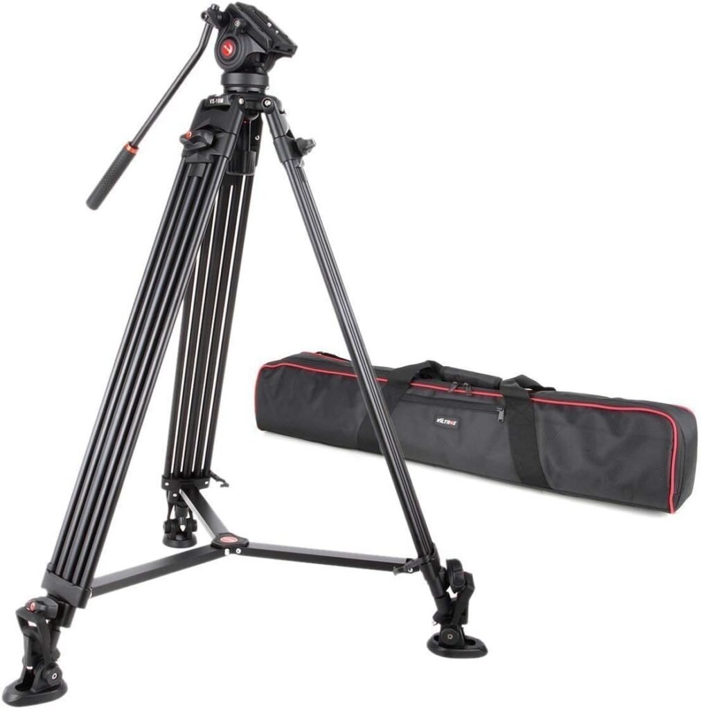 VILTROX VX-18M 188cm/74 inch Professional Tripod Aluminum alloy Heavy Duty Non-slip Video Panorama Tripod with Fluid Drag Head+Hand strap for Canon Nikon Sony DSLR Camera Video Recorder DV Camcorder