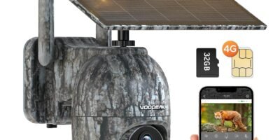 VOOPEAK 4G LTE Cellular Wildlife Camera Solar Powered 2.5K Live Streaming, Pan 355°Tilt 90° Remote Adjustment, 4G Trail Cameras with Night Vision Motion Activated Waterproof