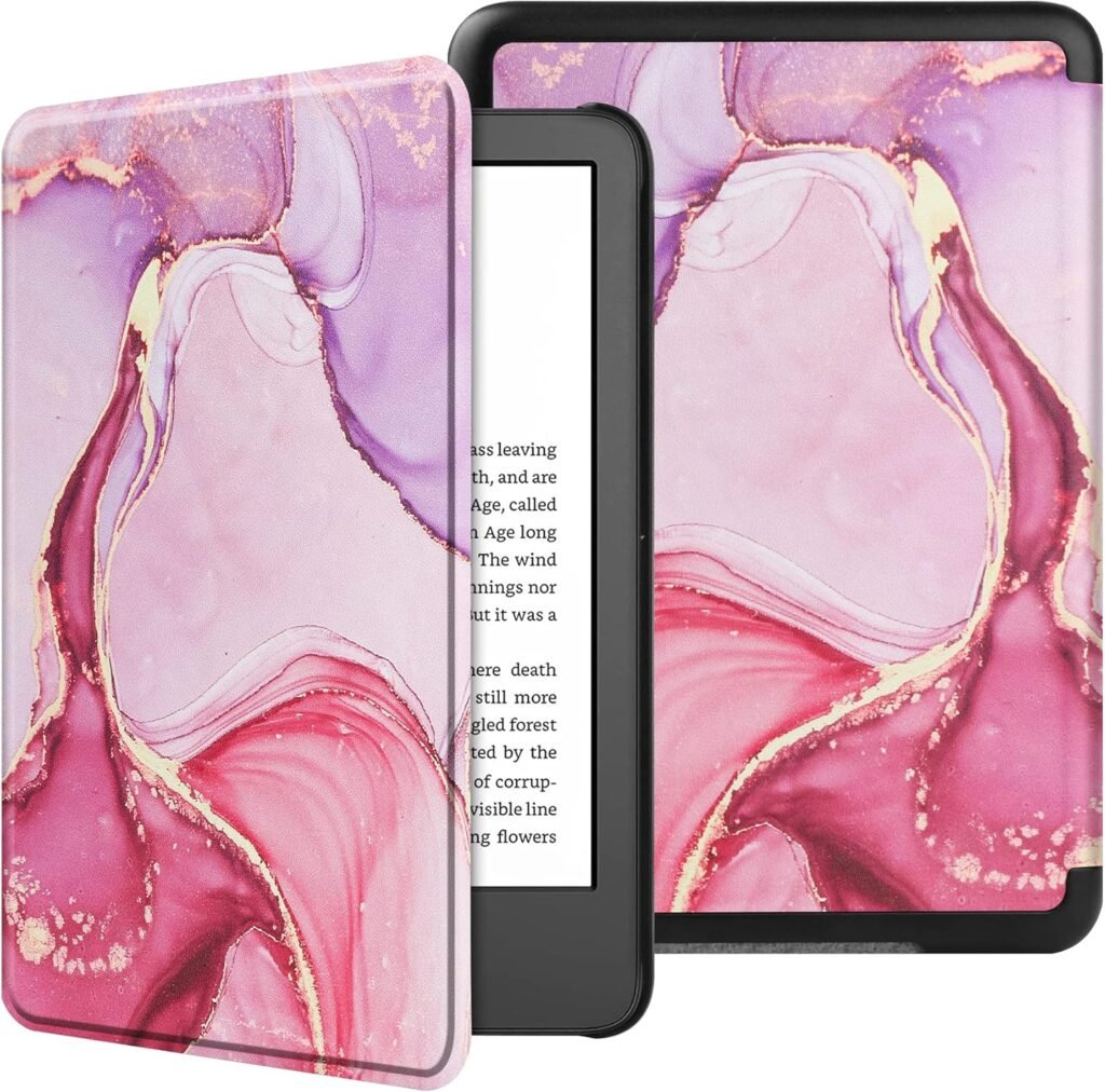 VOVIPO Slimshell Protective Case for All-new Kindle 6 Inch(Fits 2024 and 2022 Releases only,Thin and Lightweight, Foldable Protective Cover-Marble Pink