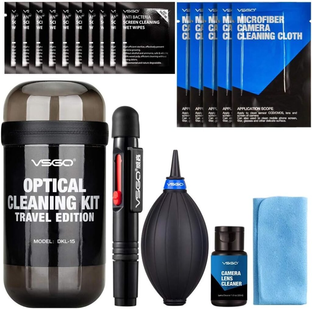 VSGO DKL-15 Professional Cameras Cleaning Kit with Lens Cleaning Pen Lens Cleaning Air Blower and Camera Cleaning Fluid, Compatible for Canon, Nikon, Sony DSLR Cameras(19-in-1 Kit)