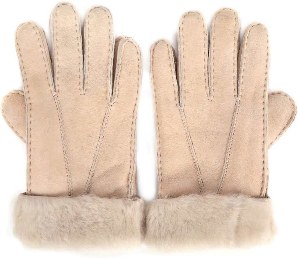 Vaisiteng Women’s Winter Sheepskin Fold Back Cuff Gloves, Seamed Shearling Leather Gloves for cold weather