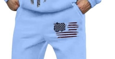 Vintage American Flag Tracksuit Set for Men Long Sleeve USA Flag Pullover Hoodies and Sweatpants Outfit