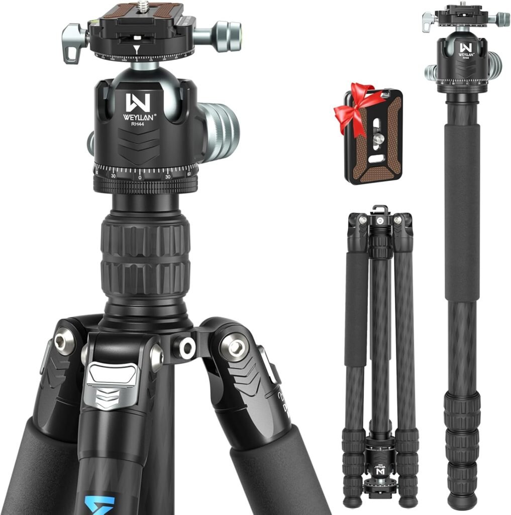 WEYLLAN FX7 Carbon Fiber Tripod Camera Monopod Heavy Duty Tripod for Camera, 32.5mm Tube, Professional Camera Tripod with 44mm Arca Low Profile Ball Head, Dslr Tripod Stand for Telescope, Camcorder