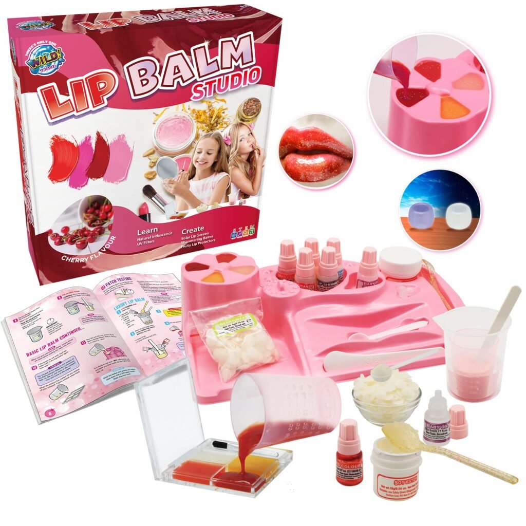 WILD! Science Lip Balm Studio – Lip Gloss Set – Make Your Own Lip Balm Science kit – Great Creative gifts for girls age 8-9-10-11-12+ – Explore and Learn Cosmetic Science in this Lip Gloss Making Kit