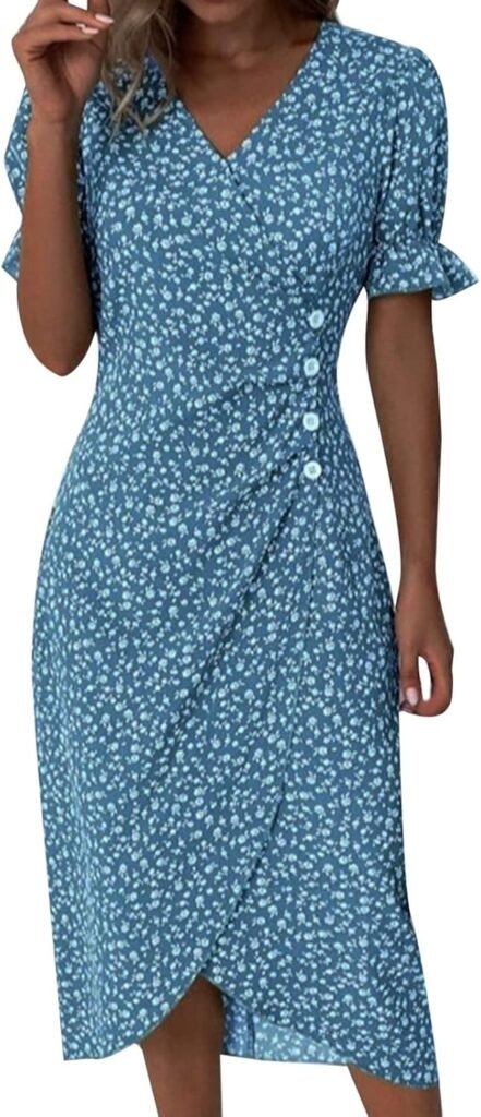 WILLBEST Womens Casual Loose Fit Floral Print Retro Dresses Wrap Short Sleeve Long Maxi Summer Beach Flowy Swing Dresses WILLBEST Womens Casual Loose Fit Floral Print Retro Dresses Wrap Short Sleeve Long Maxi Summer Beach Flowy Swing Dresses