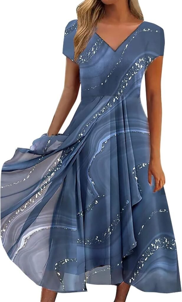 WILLBEST Womens Summer Wrap Maxi Dress Casual Bohemian Floral V-Neck Short Sleeve Ruffle Flowy Cutout Beach Long Sundress