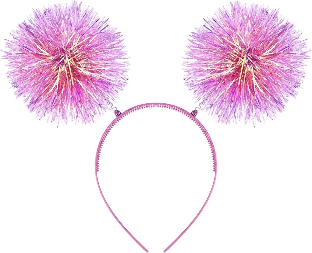 WLLHYF Foil Strips Pom Pom Headband Tinsel Fashion Headband Fluffy Ball Hair Loop Cosplay Hair Accessories for Women Girls Christmas Party Birthday