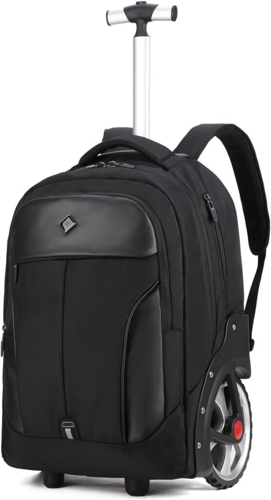 WMHYLYH Waterproof Rolling Backpack, Backpack with Wheels for Business, College Student and Travel Commuter, Carry on Backpack with Laptop Compartment for Women and Men, Black, 20″