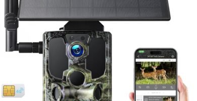 WOLFANG 4G LTE Cellular Wildlife Camera Solar Powered, 7800 mAh Battery, 2.5K Cellular Trail Camera with APP Control Built-in SIM No-Glow Night Vision 0.2s Trigger Motion Activated Waterproof