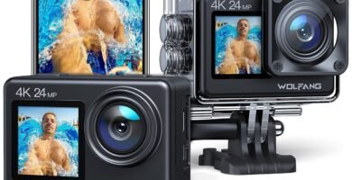 WOLFANG Action Camera 4K 24MP WiFi GA200, 40M Waterproof Underwater Camera for Snorkeling, EIS 170° Wide Angle Dual Screen Vlogging Camera with External Microphone, Charger, Remote Control