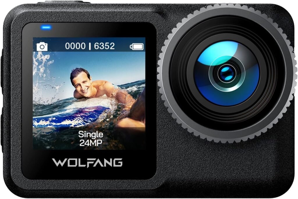 WOLFANG Action Camera GA440 Native 4K 60FPS 24MP, 40M Waterproof Underwater Camera, 2.2” Big Touchscreen, 5G WiFi Transmission, EIS, Internal 1650mAh Battery and 64GB Storage, Accessories Kit WOLFANG Action Camera GA440 Native 4K 60FPS 24MP, 40M Waterproof Underwater Camera, 2.2” Big Touchscreen, 5G WiFi Transmission, EIS, Internal 1650mAh Battery and 64GB Storage, Accessories Kit