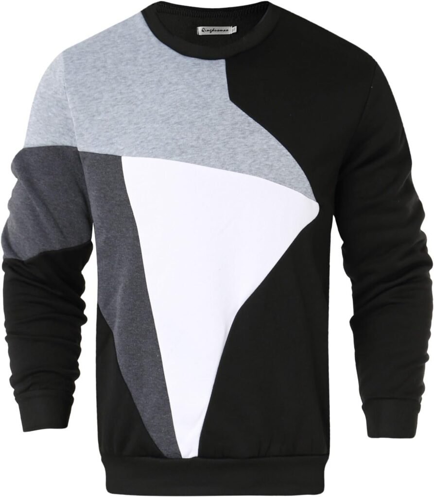 WWricotta Mens Casual Hoodie Patchwork Color Autumn And Winter Street Casual Sports Loose Cold Crush Sweatshirt